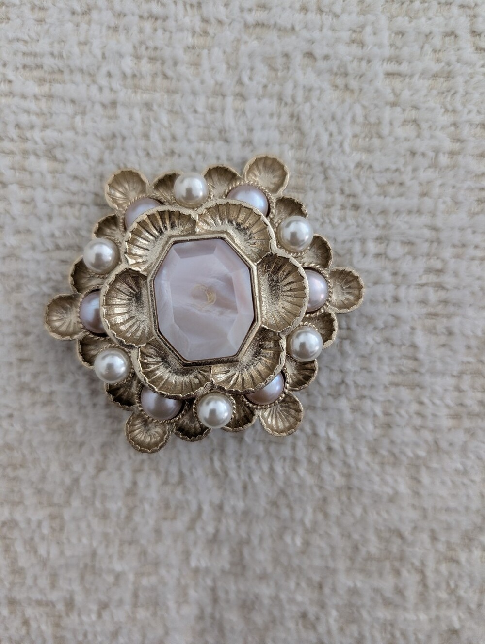 Chanel Broken Pin Gold-Tone Floral Pearl Accent Brooch - Pink Center